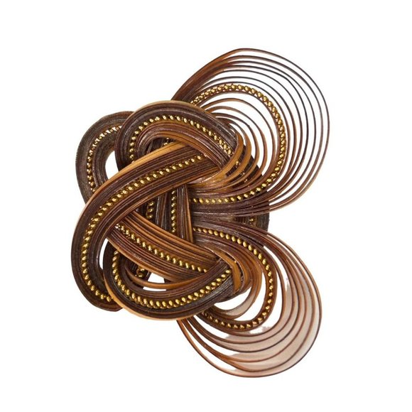 Quilled Dark Brown Brooch Pin Fold Art Dark Brown Goldtone 2" - Picture 2 of 6
